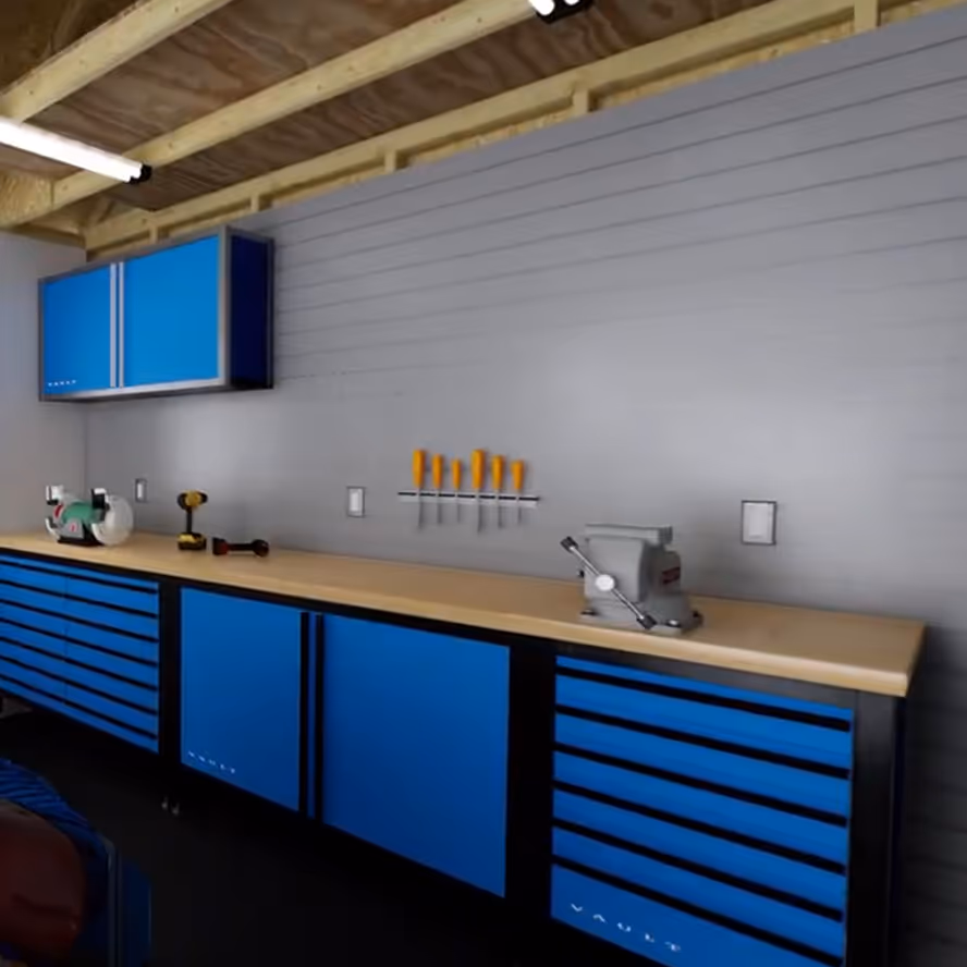 Tools and parts storage in the motorcycle shop build